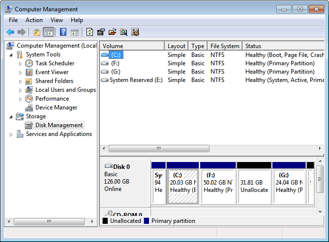Windows 7-diskadministrasjon